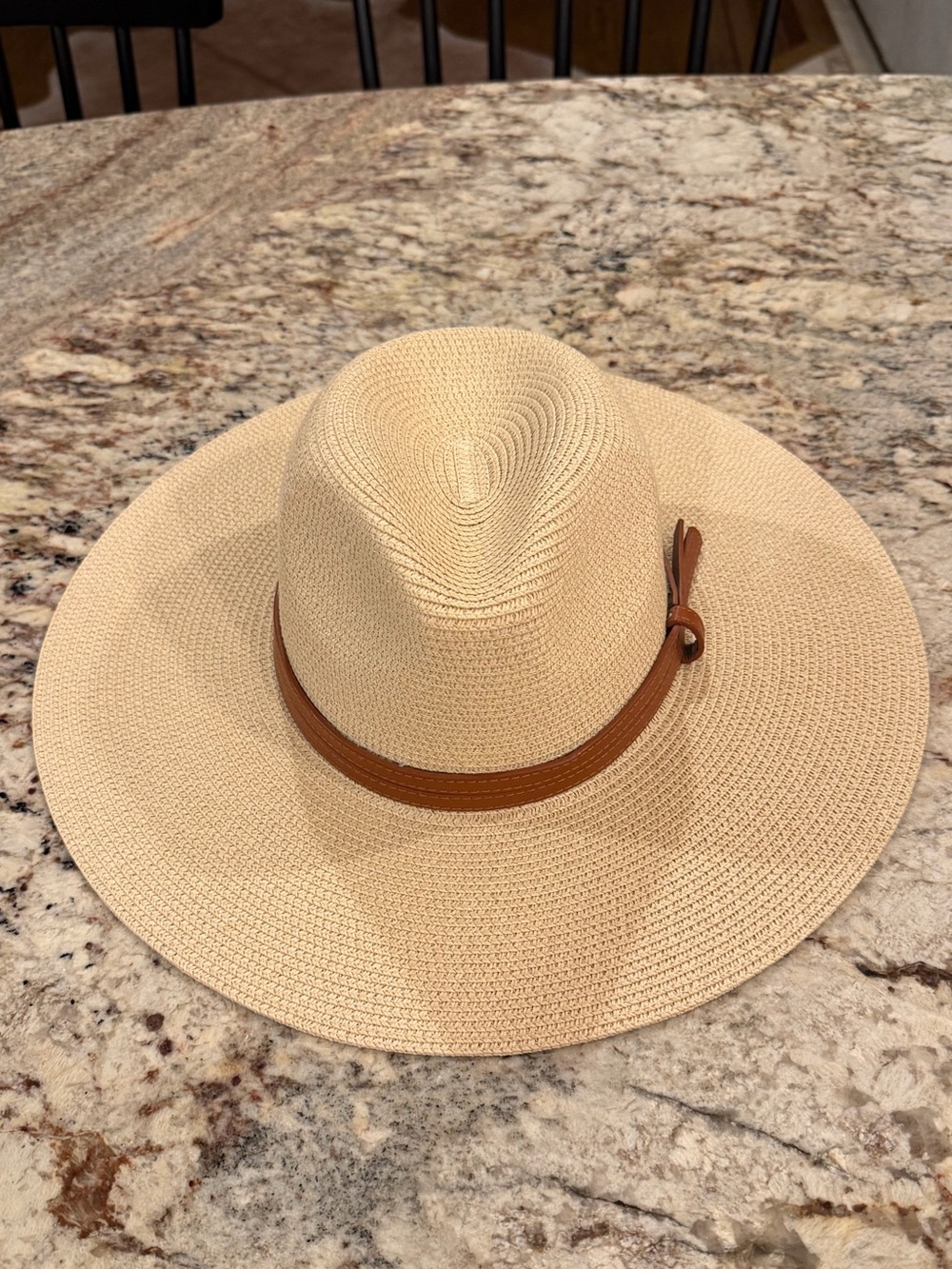 Primp Beige Straw Sun Hat with Brown Leather Band - Picture 2 of 5